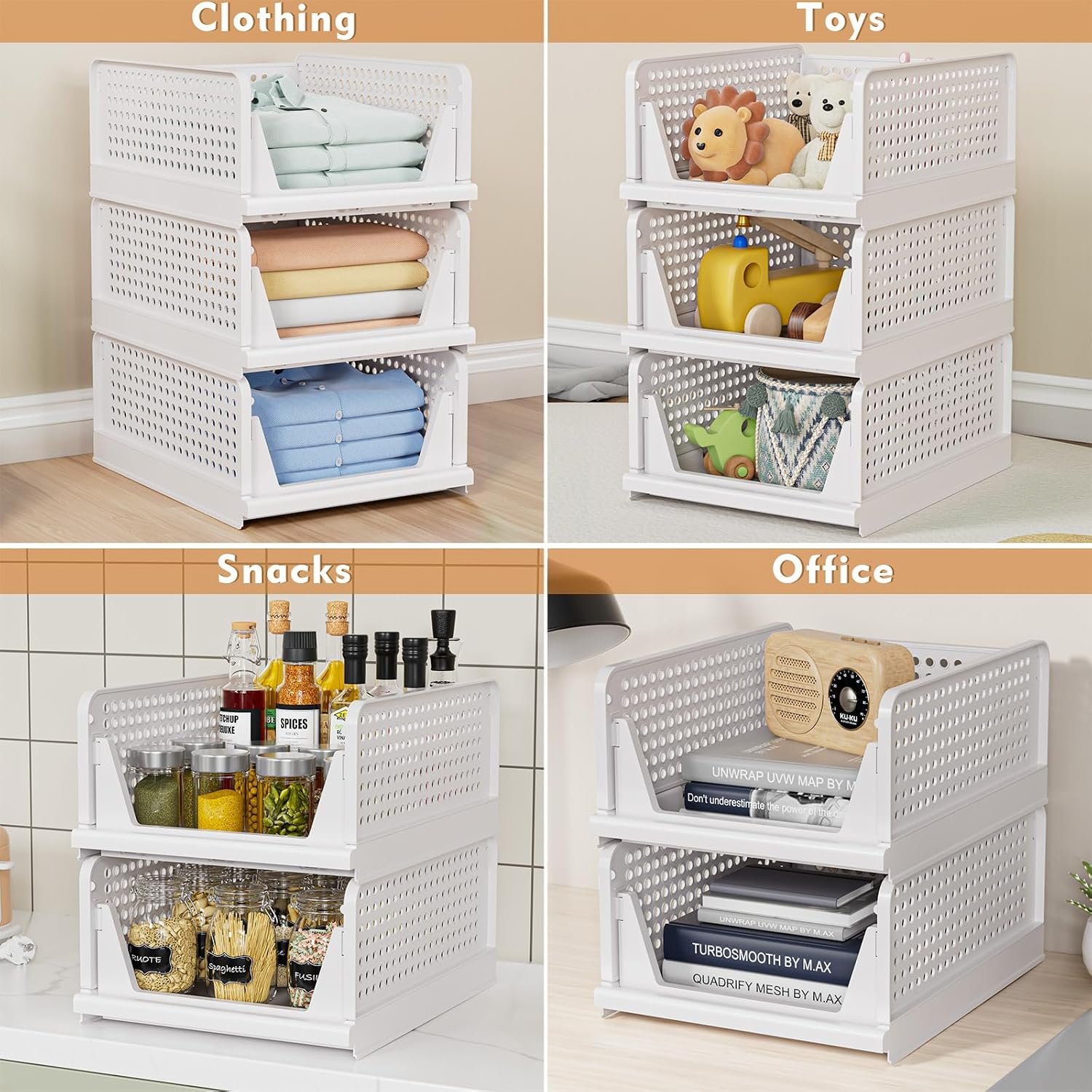 caktraie 4 Pack Stackable Closet Storage Basket - Stackable Storage Bins - Image 5