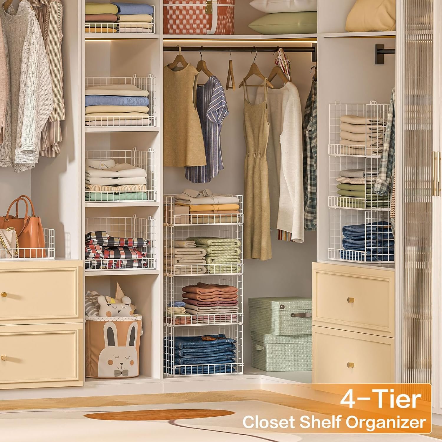 Yociyoga 4 Tier Stackable Closet Organizers and Storage Shelves, Foldable Closet Shelf Organizer System, Stackable Storage Bins Drawers for Clothes Organizer System, White(Patent No. 30022416) - Image 4