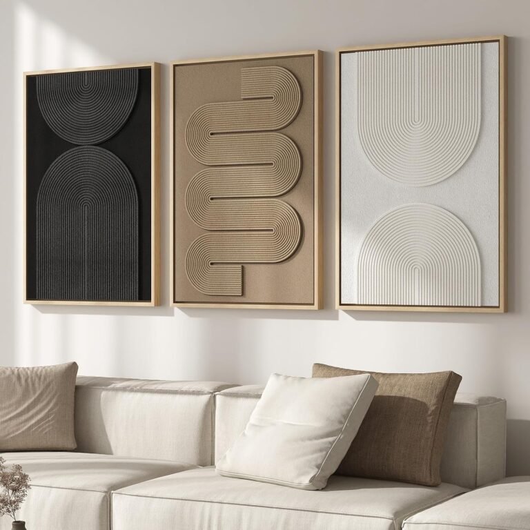 Large Framed Neutral Abstract Wall Art for Living Room, Modern 3D Artwork