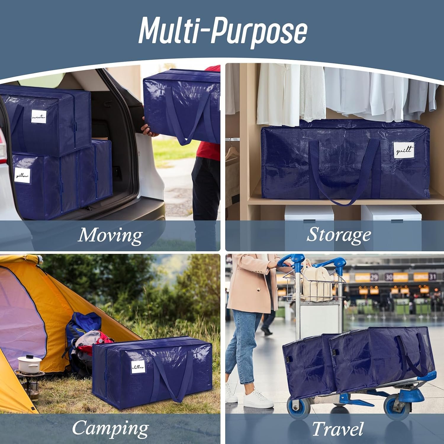 6 Pack Extra Heavy Duty Large Moving Bags with Strong Zipper, Dark Blue - Image 7