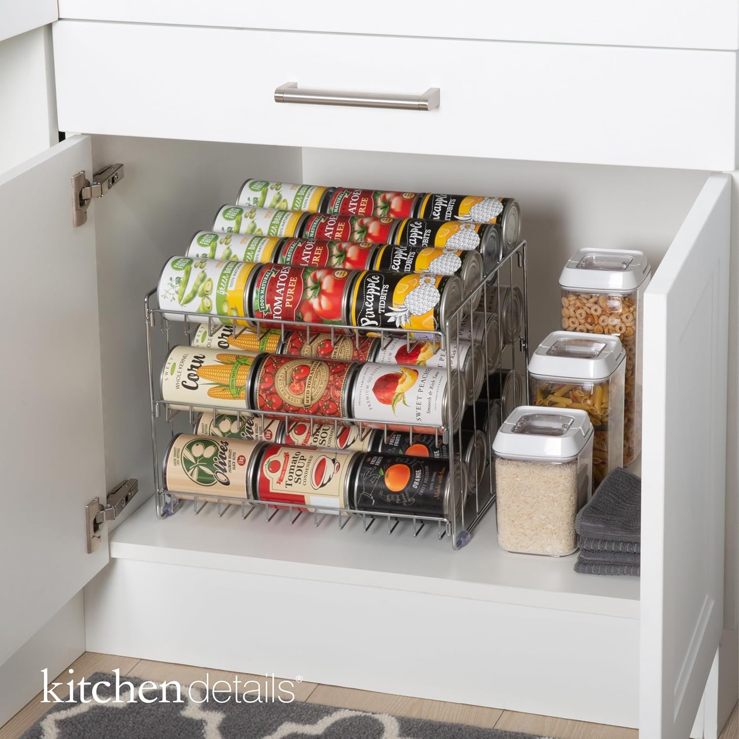 Kitchen Details 3 Tier Can Organizer | Chrome Steel Canned Food Storage Rack | Holds 36 Cans | Space-Saving Pantry & Cabinet Storage Solution | Easy Access to Canned Goods | Freestanding Design - Image 4