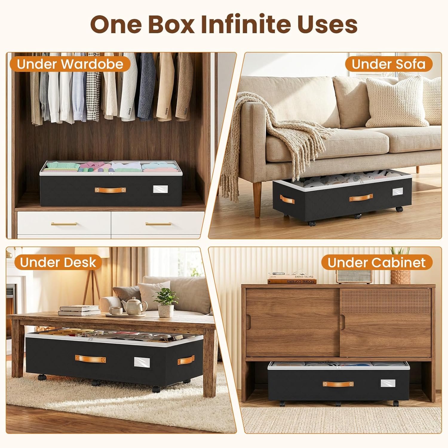 Budding Joy 80L 2 Pack Adjustable Under Bed Storage with Wheels - Image 7