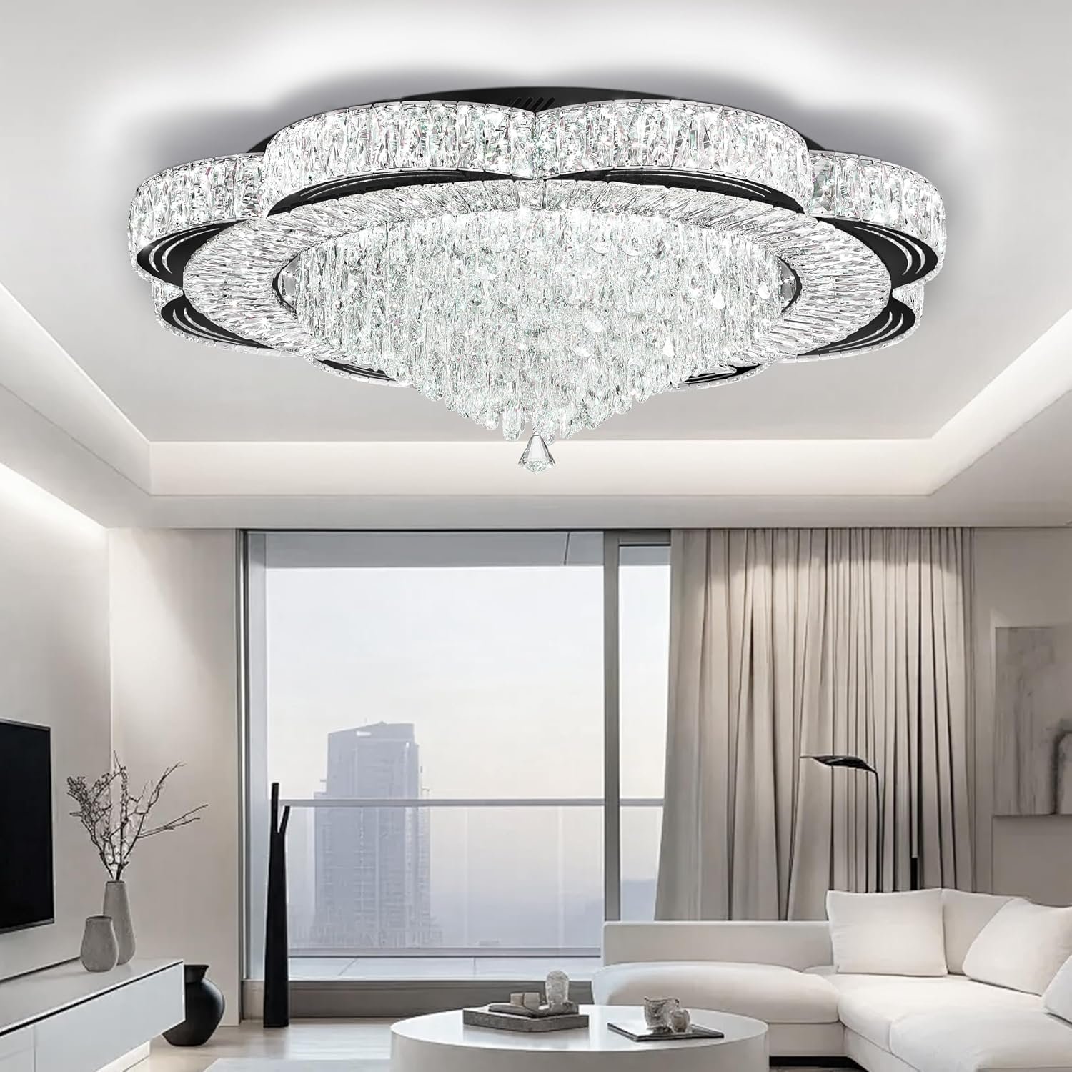 Modern Crystal Chandelier for Living Room 40in Black Crystal Raindrop Ceiling Light for Dining Room LED Dimmable 3000-6000K - Image 8
