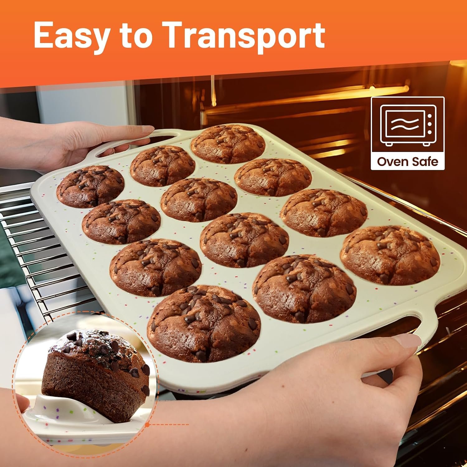 Vinino 2Pack Silicone Muffin Pan for Baking with Metal Reinforced Frame, 12 Cup Regular Size Cupcake Pan, BPA Free Silicone Muffin Tray, Cupcake Baking Pan Bite Molds for Oven Dishwasher Safe - Image 4