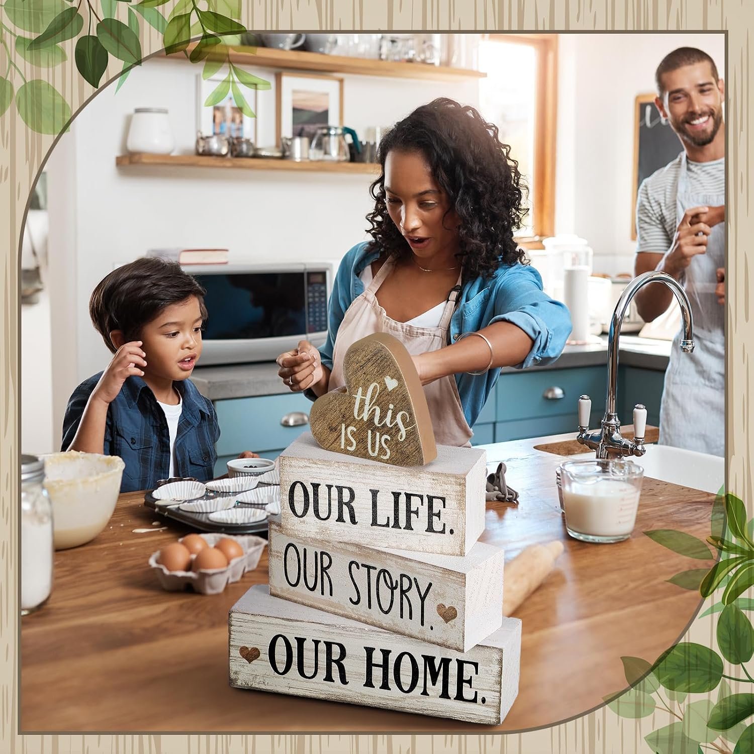 Conelist 4 Pcs Farmhouse Table Decoration, Home Sweet Home Heart Decor - Image 4