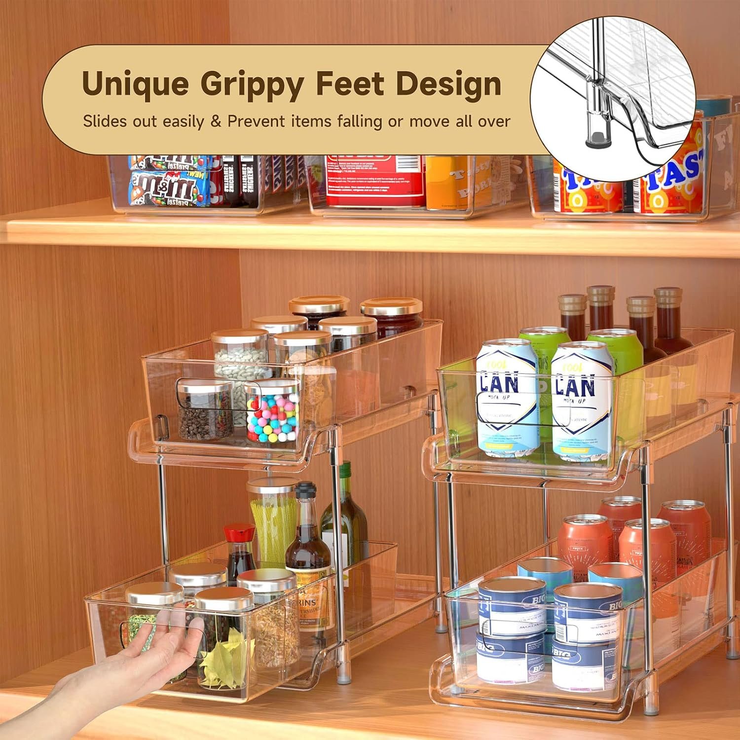 HIHEGD 2-Tier Bathroom Organizer with Dividers, Clear Under Sink and Pull-Out Cabinet Organizer for Kitchen and Pantry Storage - Image 6