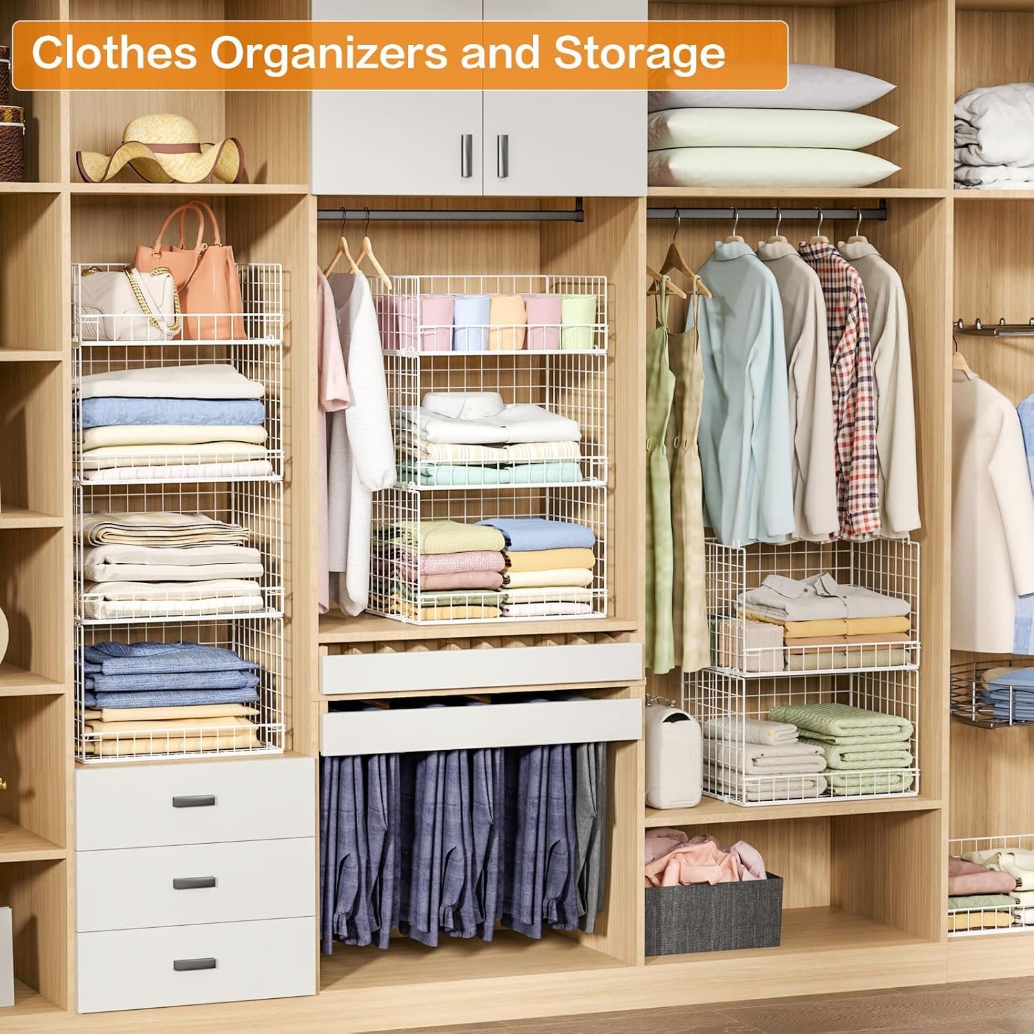 Yociyoga 4 Tier Stackable Closet Organizers and Storage Shelves, Foldable Closet Shelf Organizer System, Stackable Storage Bins Drawers for Clothes Organizer System, White(Patent No. 30022416) - Image 8