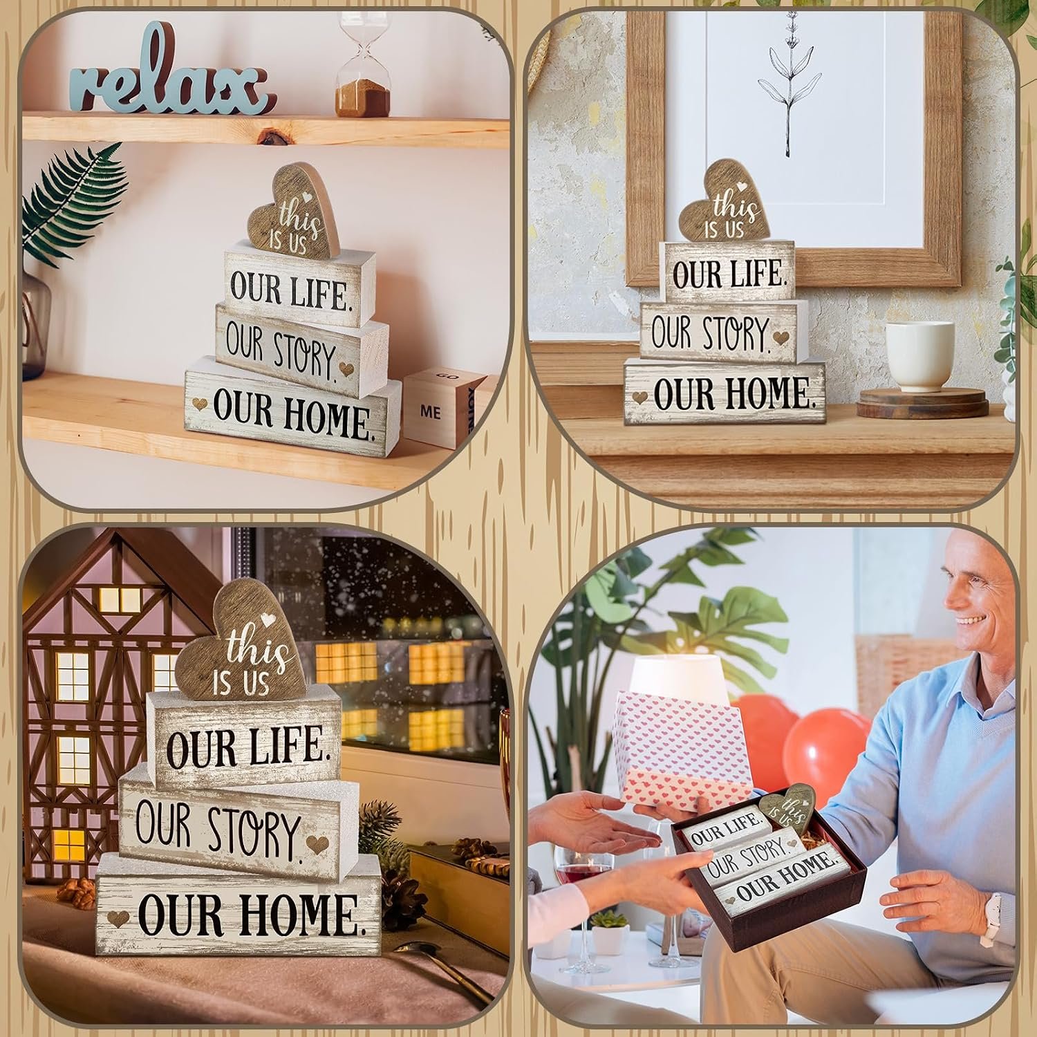 Conelist 4 Pcs Farmhouse Table Decoration, Home Sweet Home Heart Decor - Image 5