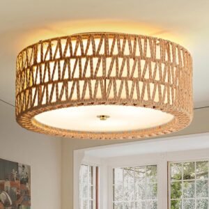 Boho Ceiling Light Rattan Flush Mou...