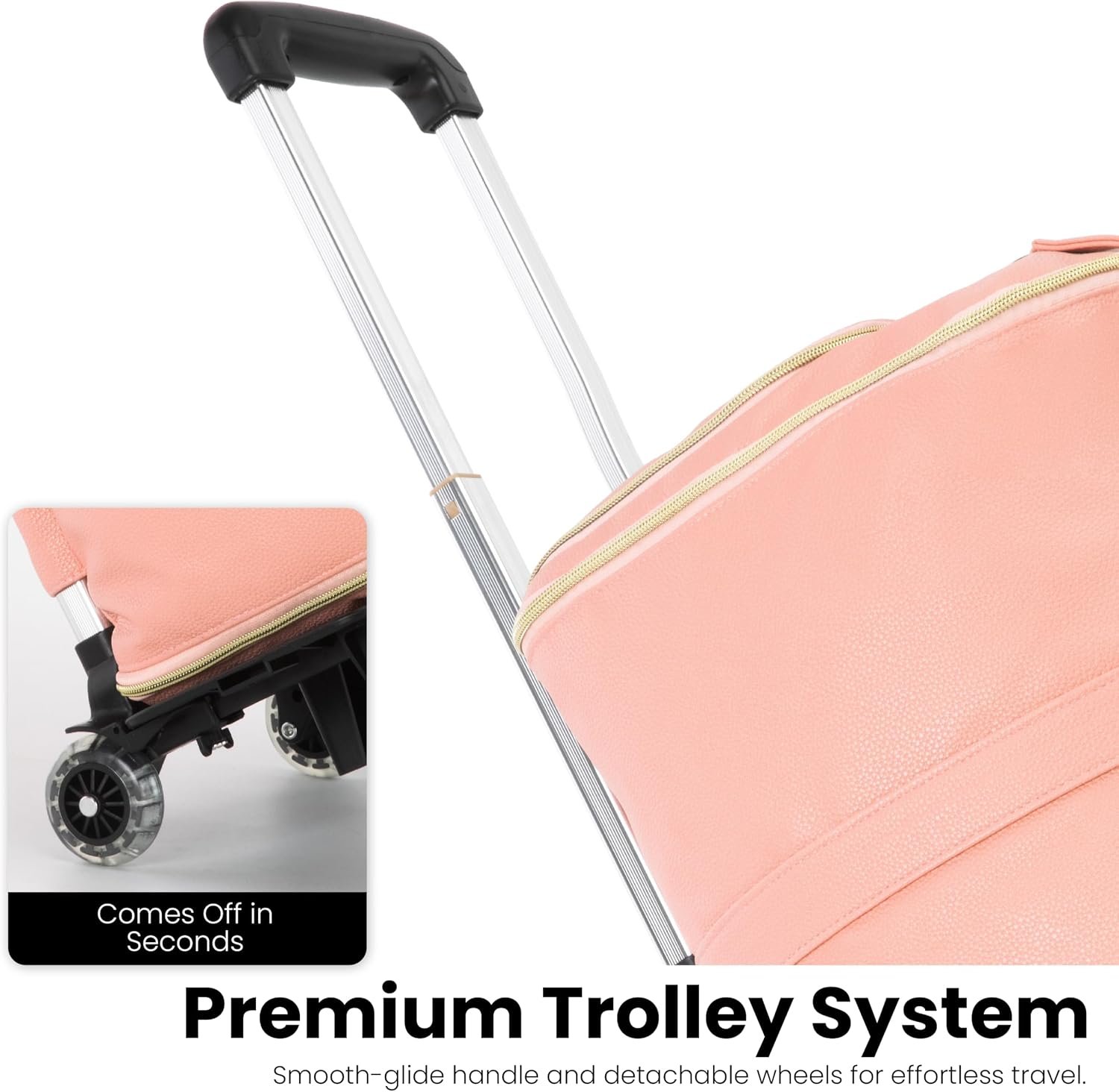 Luhxe Travel Convertible Carry On Garment Roller Bag 2.0 with Shoe Pouch & Detachable Shoulder Strap – Improved Zipper and reinforced straps - Rose - Image 3