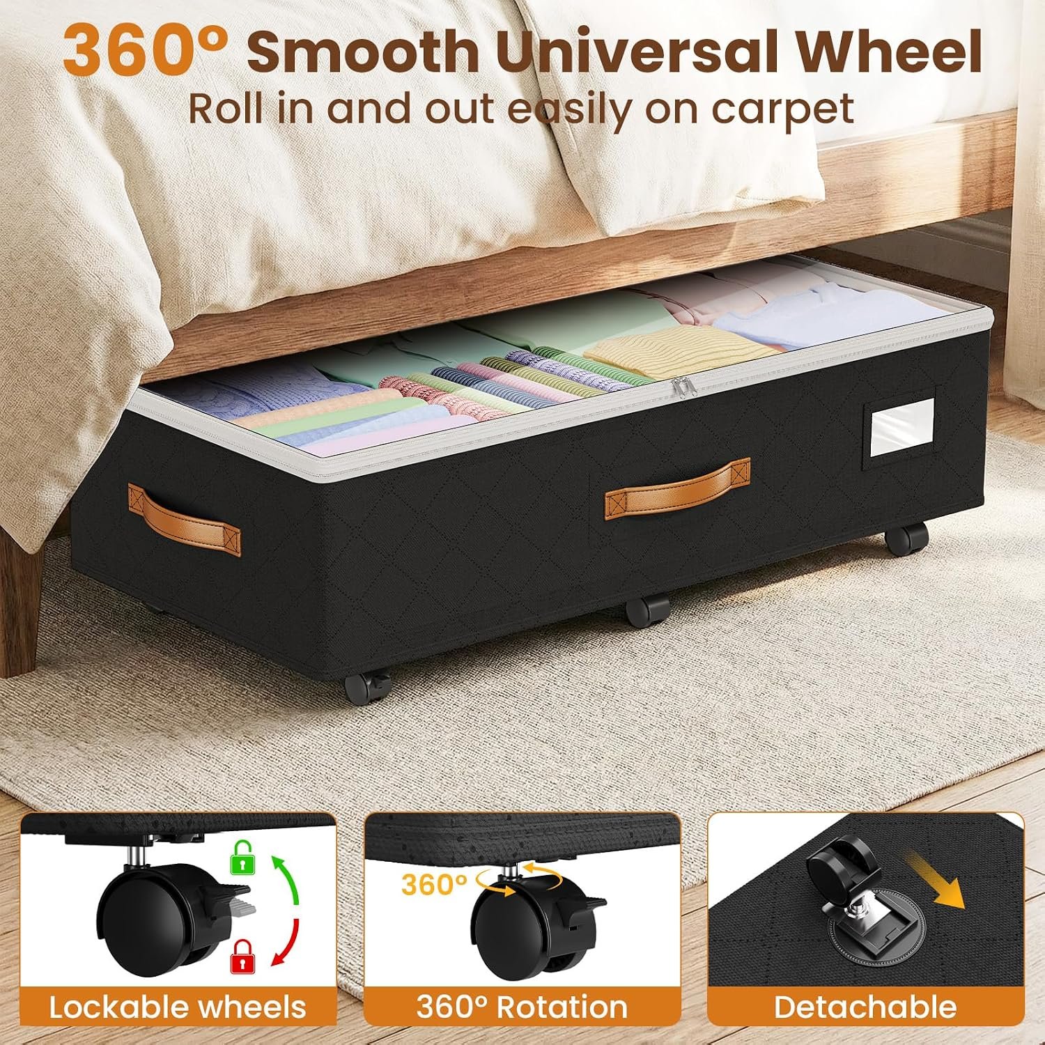 Budding Joy 80L 2 Pack Adjustable Under Bed Storage with Wheels - Image 3