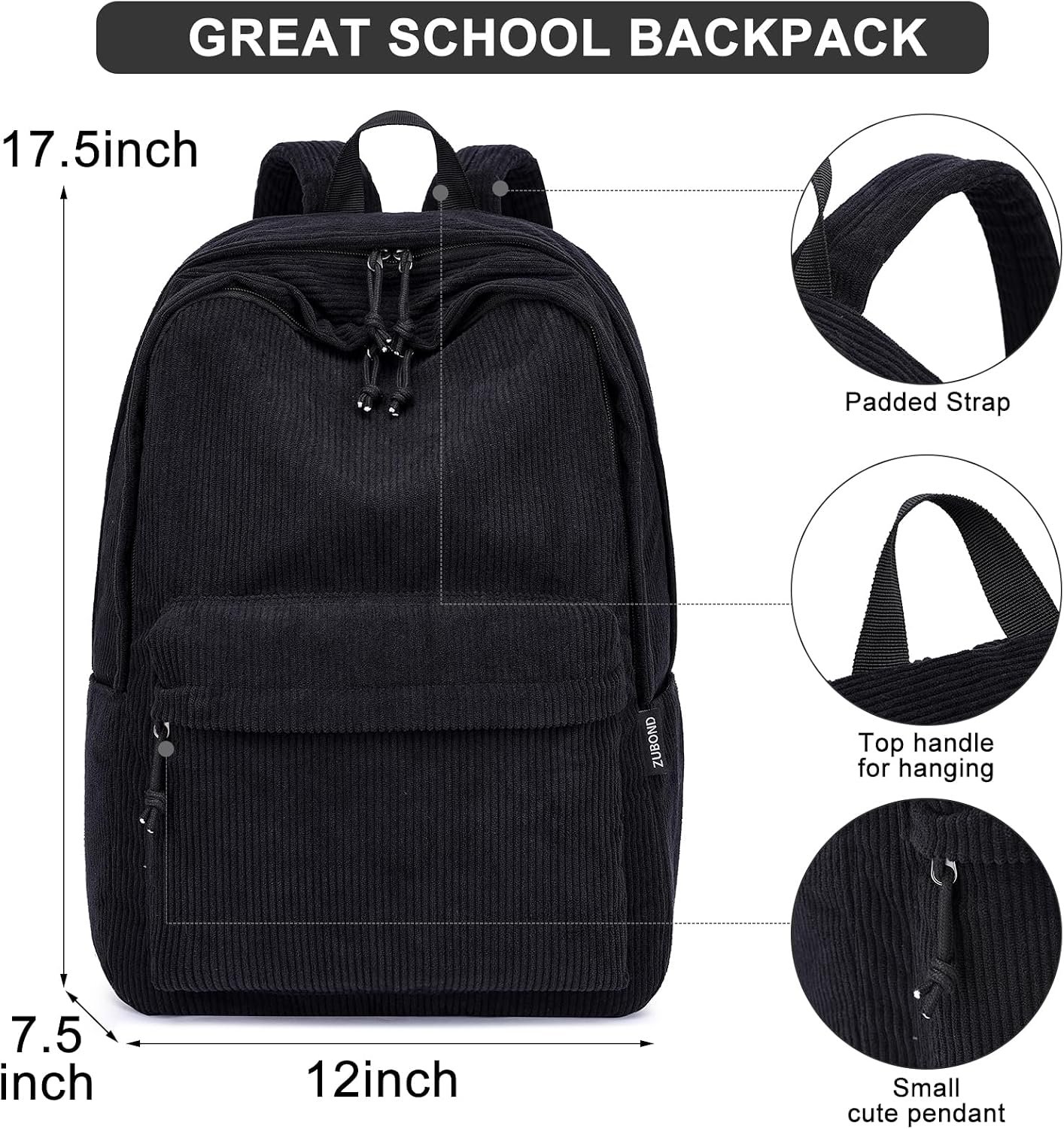 ZUBOND Backpack for School Boys and Girls, Lightweight School Bookbag for Teens, College Students Women & Men, Cute Large Laptop Backpack Fits 15.6 Inch Notebook - Image 4