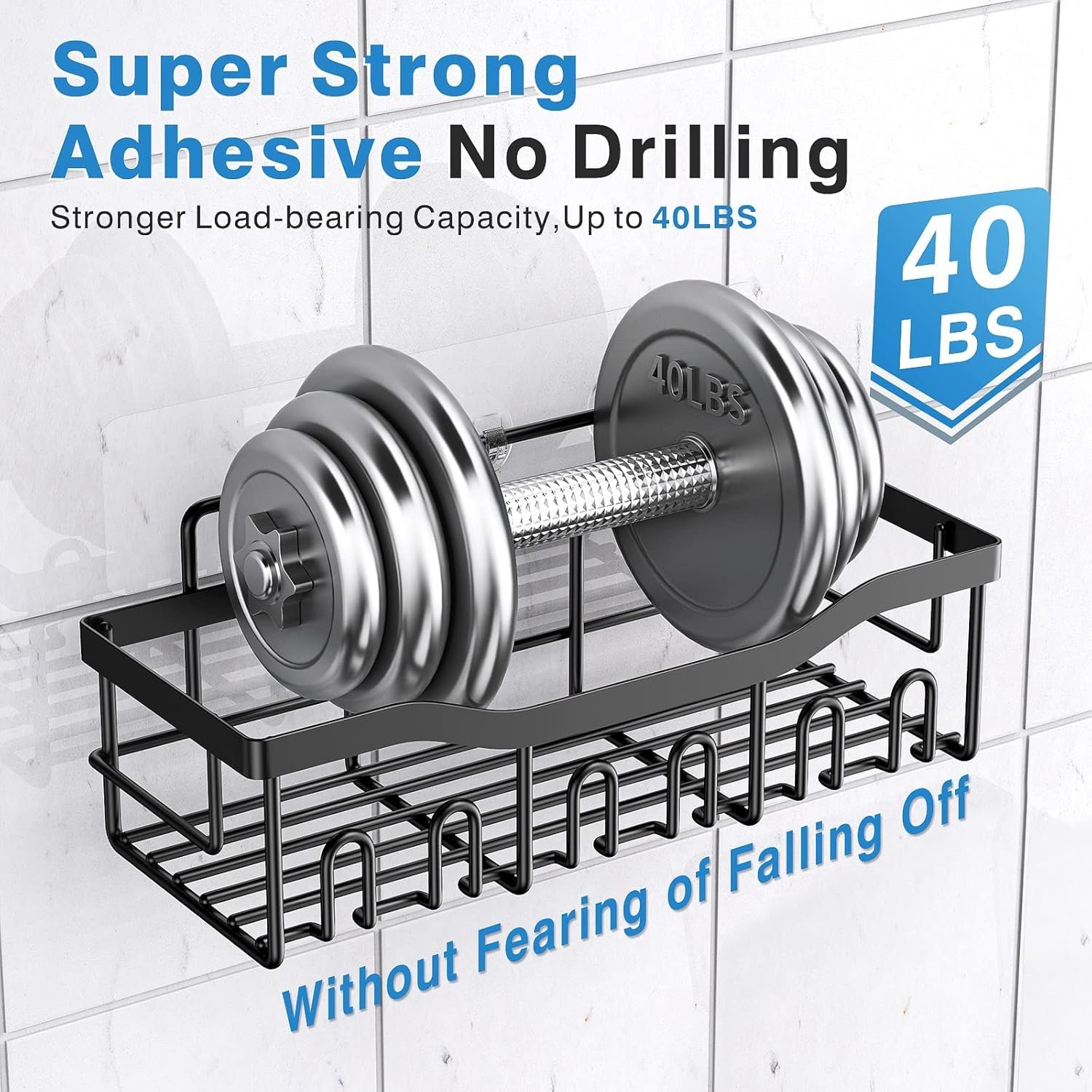 EUDELE Adhesive Shower Caddy, 5 Pack Rustproof Stainless Steel Bath Organizers With Large Capacity, No Drilling Shelves for Bathroom Storage & Home Decor - Image 4