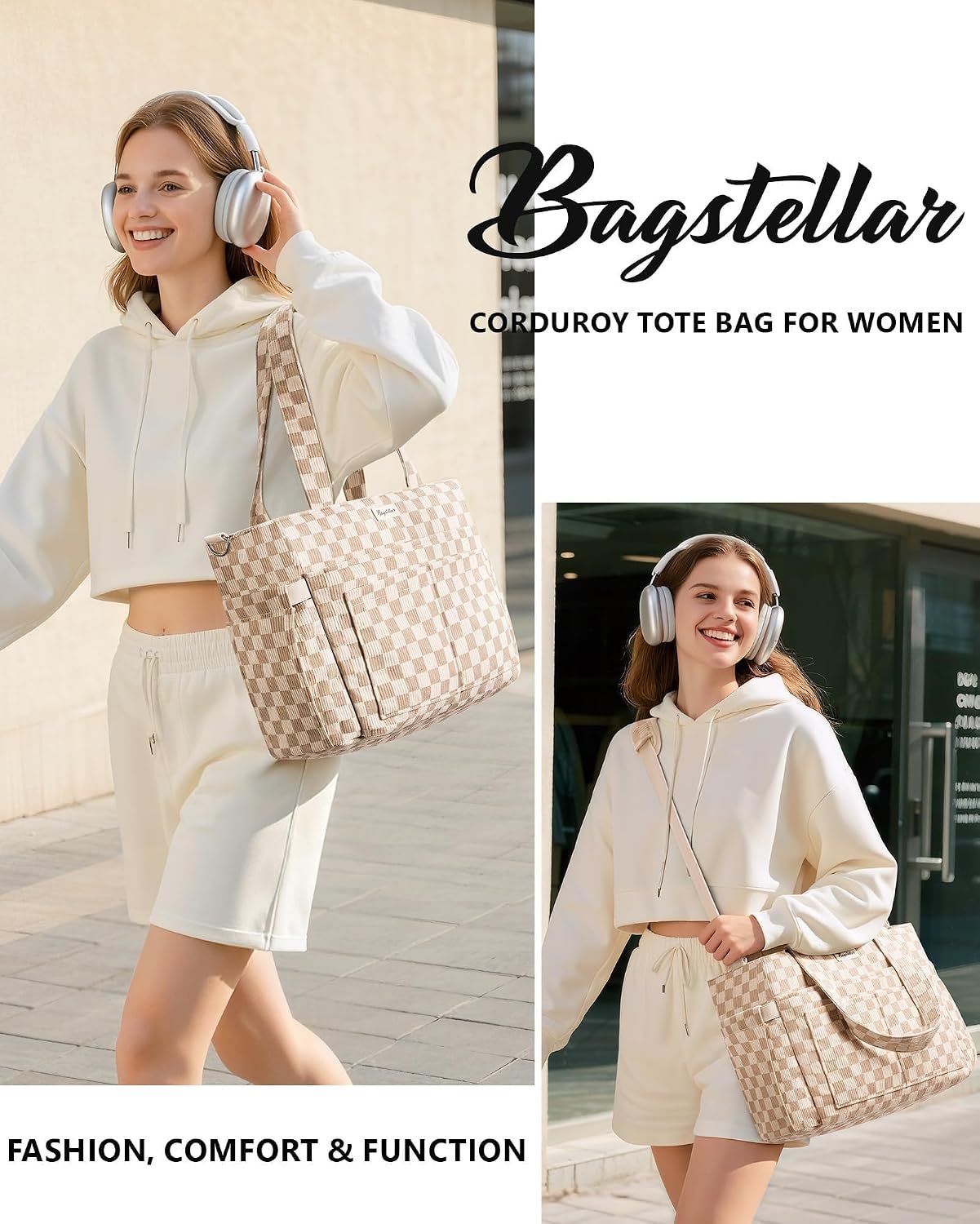 Bagstellar Corduroy Tote Bag for Women, 17 Pockets Laptop Work Tote Purse - Image 8