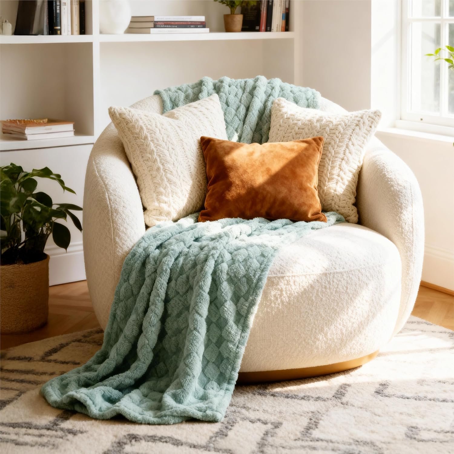 Bedsure Checkered Fleece Throw Blanket,Cute Home Decor,Sage Green,50"×60" - Image 8