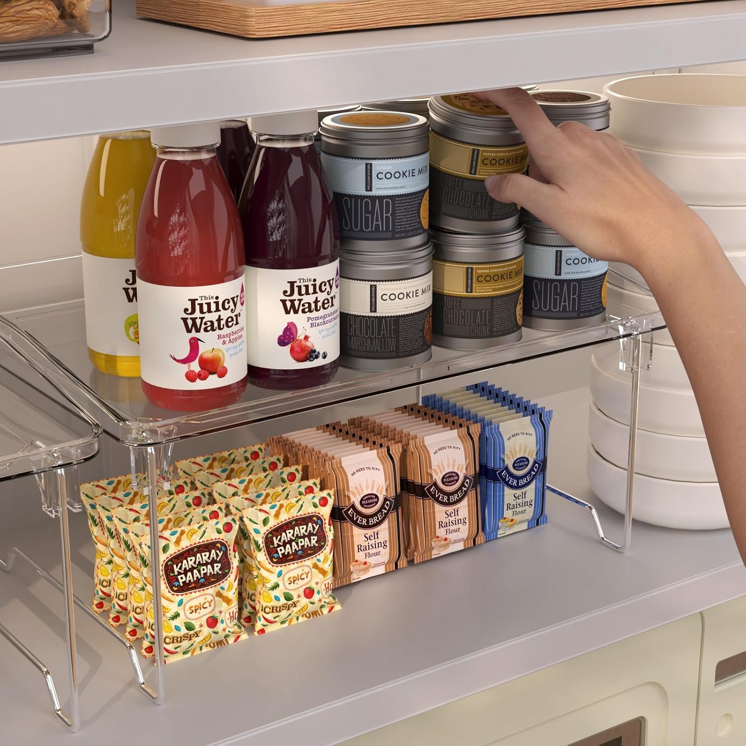 STARLATTA 2 Pcs Cabinet Organizer Shelf, Stackable Kitchen Counter Shelves, Spice Rack,Countertop Organizers, Clear Plastic Storage Shelves Rack for Makeup,Bathroom,Cupboard,Desk,Pantry Organization - Image 6