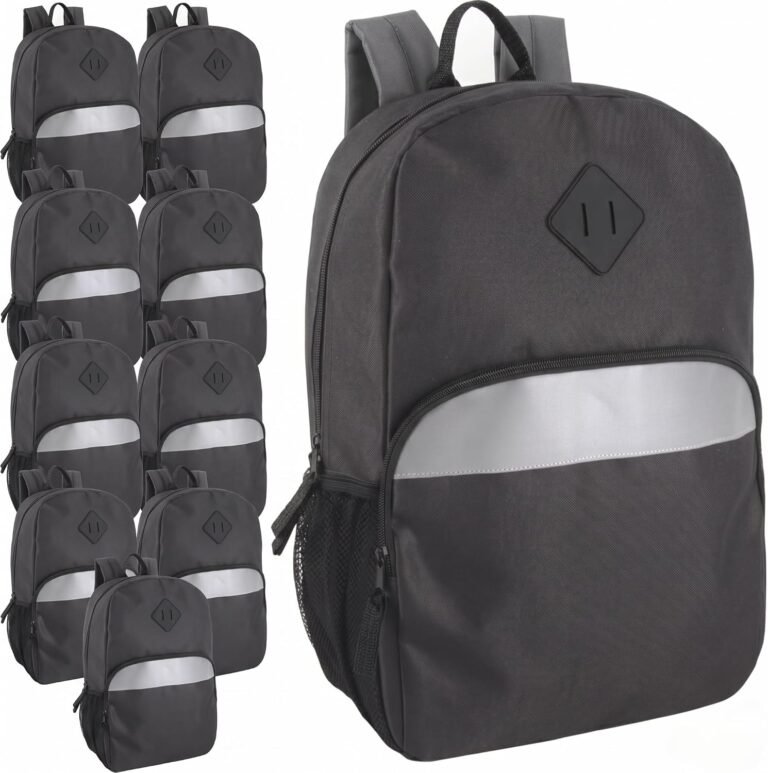 Trail maker (24 Pack) 17" Backpack – Reflective School Backpack with Padded Straps, Water Bottle Pockets for Kids & Adults, School Travel Camp (Black)
