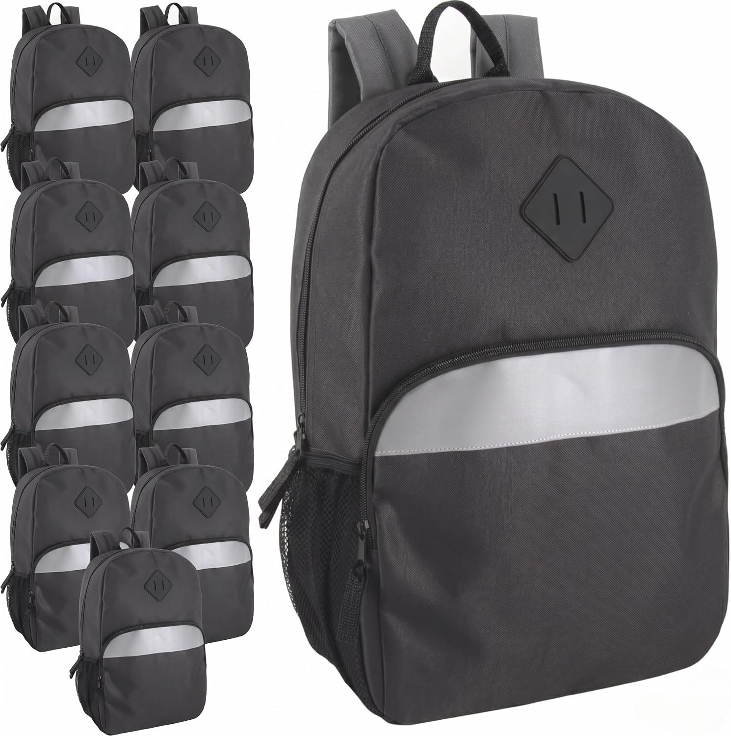 Trail maker (24 Pack) 17" Backpack – Reflective School Backpack with Padded Straps, Water Bottle Pockets for Kids & Adults, School Travel Camp (Black)