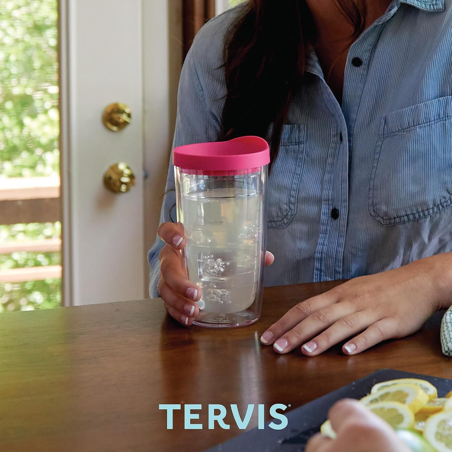 Tervis Clear & Colorful Tabletop Made in USA Double Walled Insulated Tumbler Travel Cup Keeps Drinks Cold & Hot, 16oz - 4pk, Clear - Image 6