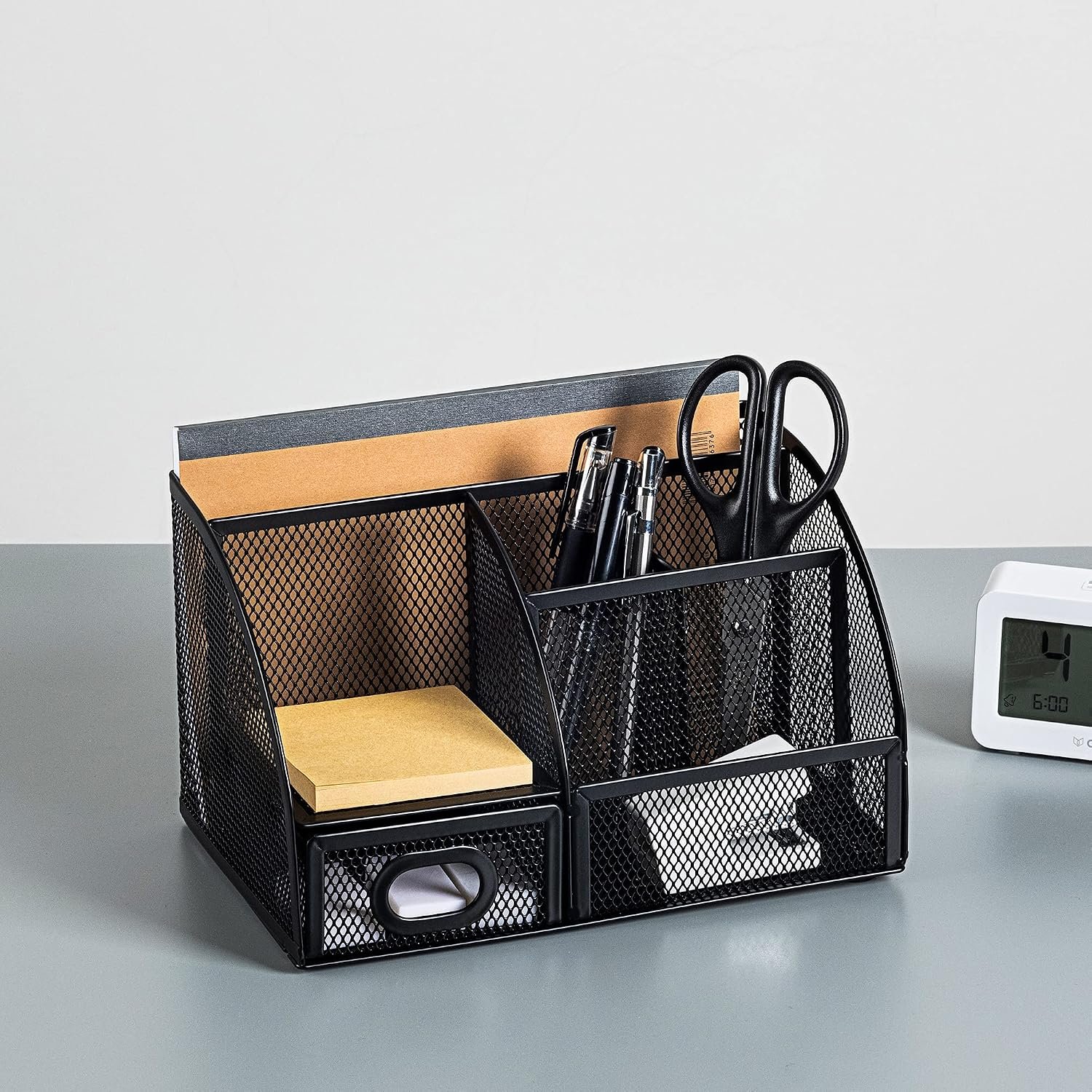 Amazon Basics Mesh Pen Holder and Desktop Desk Organizer, Office Caddy Storage for Writing Utensils, 9.1 x 5.9 x 5.5 inches, Black - Image 6