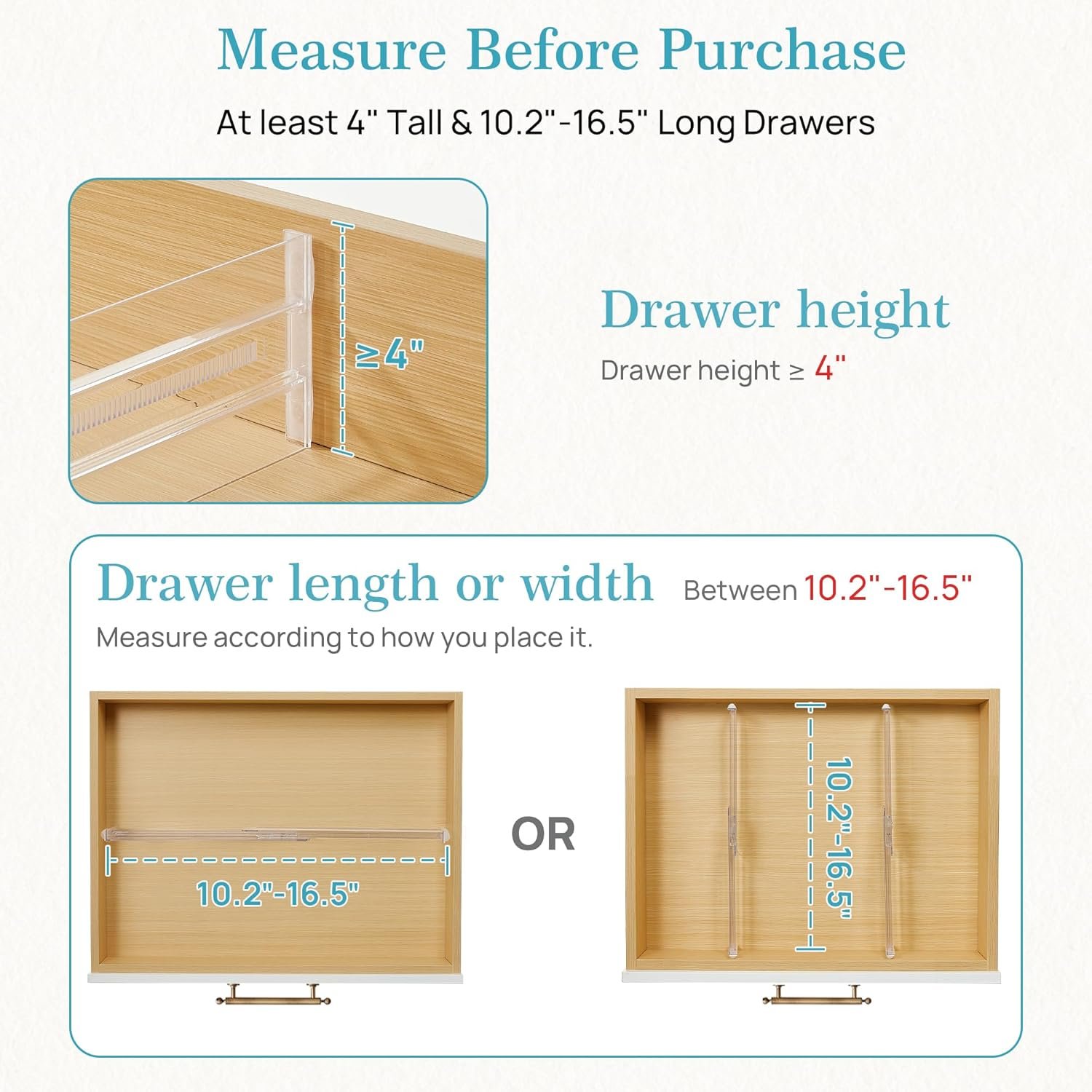 Vtopmart 12 Pack Drawer Dividers for Clothes, 4" High 10.2"-16.5" Adjustable Expandable Dresser Drawer Organizer, Clear Plastic Separators for Dresser, Baby Clothing, Underwear, Cosmetic, Toiletries - Image 3
