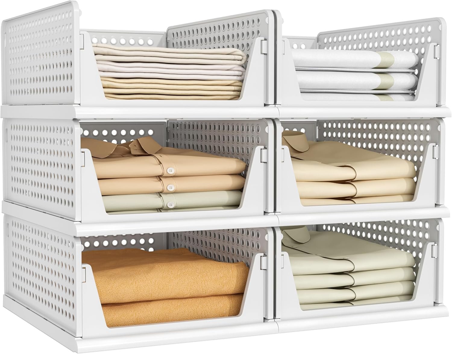 Pinkpum 6 Pack Closet Organizer Storage Bins Stackable Plastic Drawer Shelf