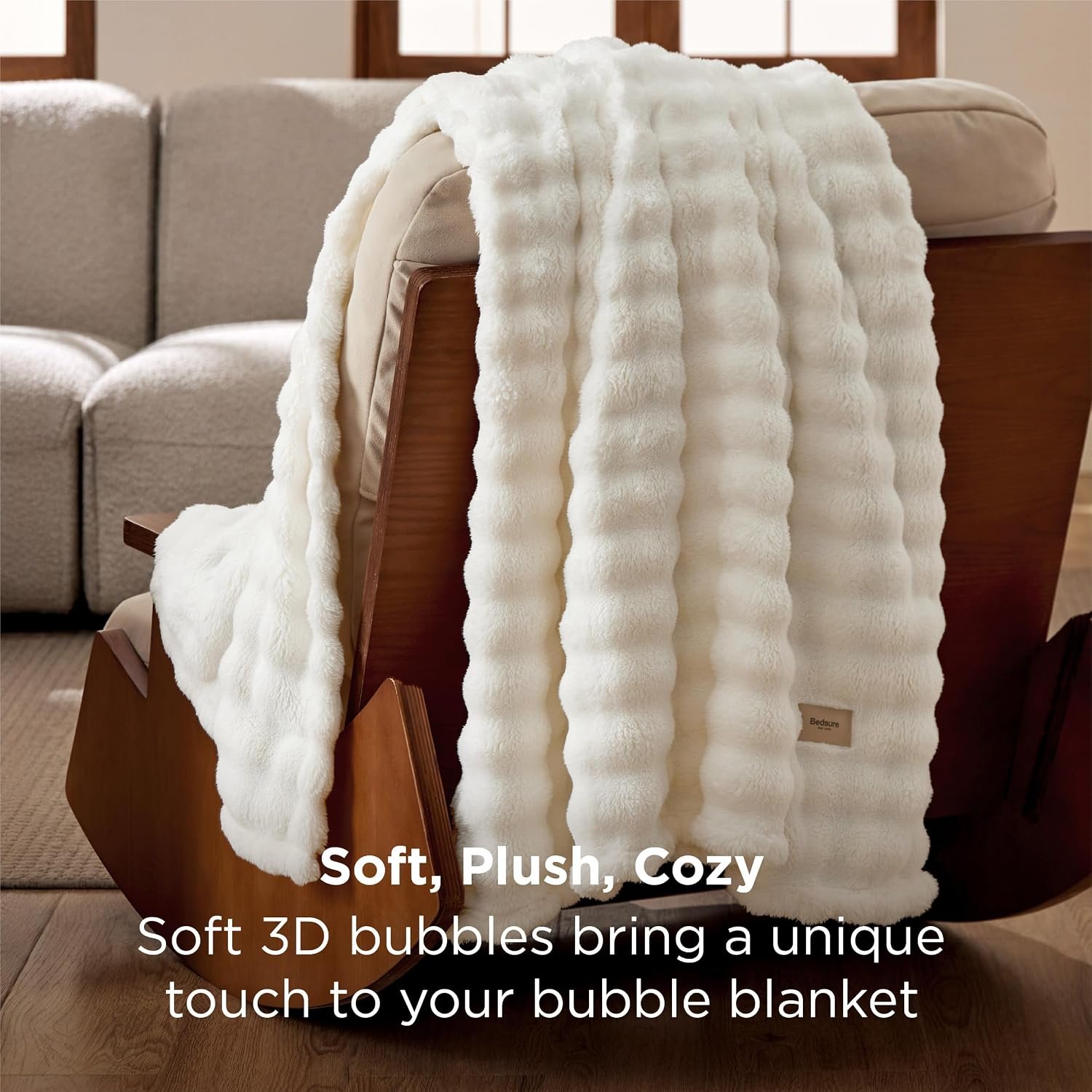 Bedsure 3D Cloud Bubble Blanket, Soft Cozy Throw, Off White, 50"×60" - Image 3