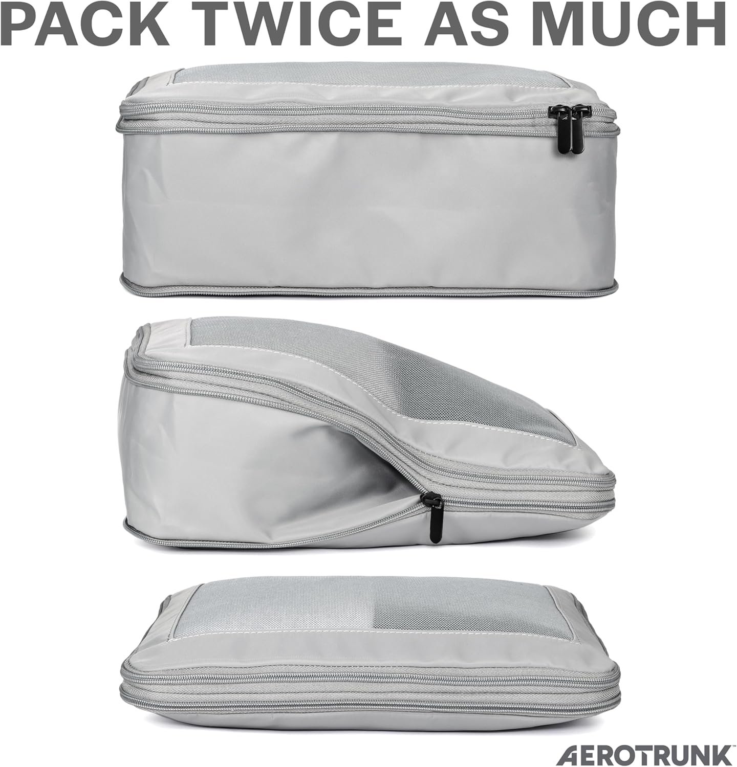 Aerotrunk Compression Packing Cubes for Travel, 6-Pack, Light Grey - Image 2