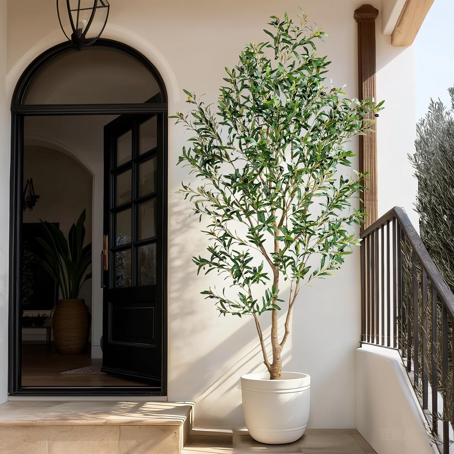 Large Faux Olive Tree Tall Artificial Trees with Pot Indoor Outdoor Realistic Floor Fake Plastic plantas for Modern Home Living Room Office Corner Farmhouse Fake Olives Plants Decor Housewarming Gift