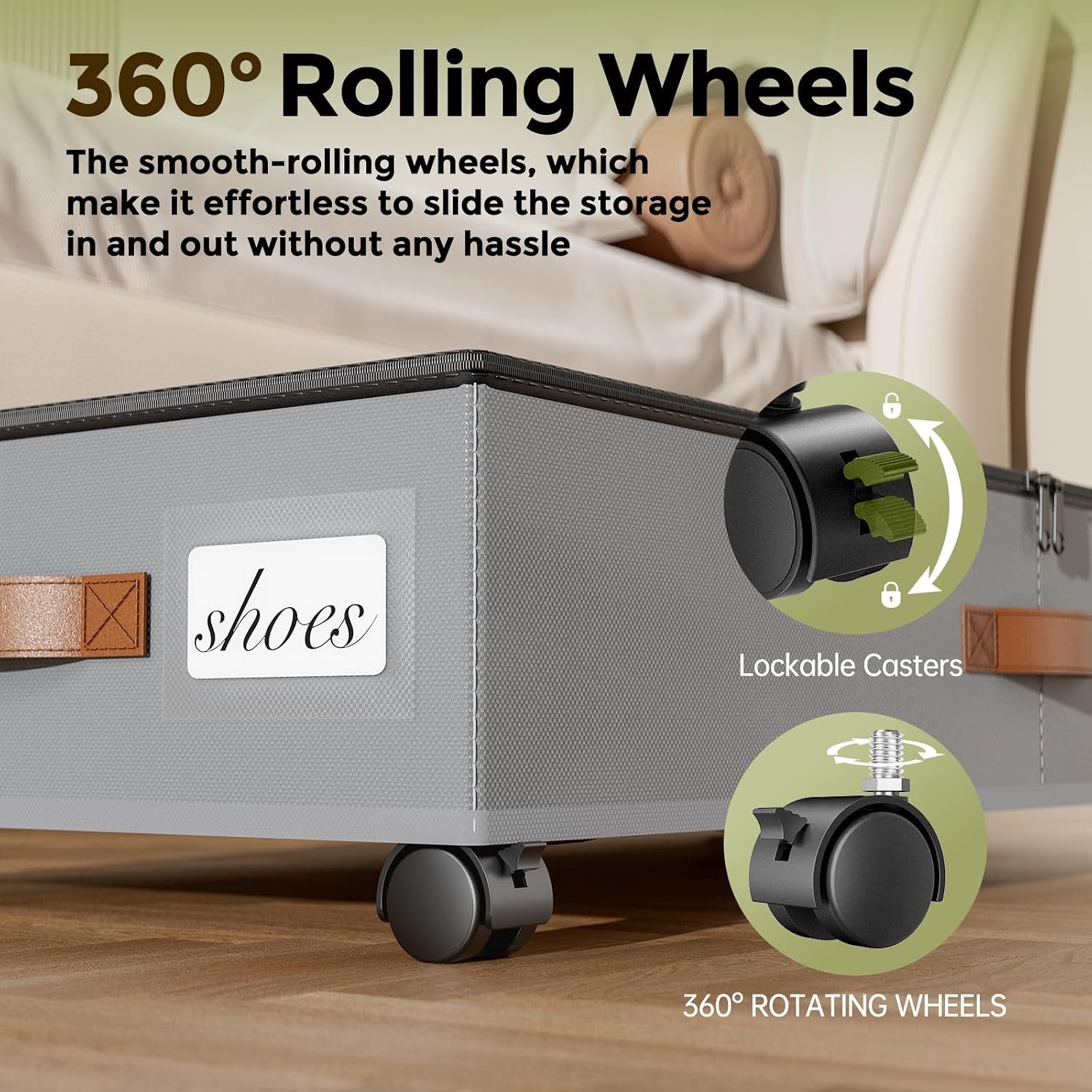 LAMU Under Bed Storage with Wheels, 2 Pack Under Bed Storage Containers with Clear Lids & Label, Rolling Under Bed Drawers for Clothes, Shoes, Blankets, Grey - Image 4