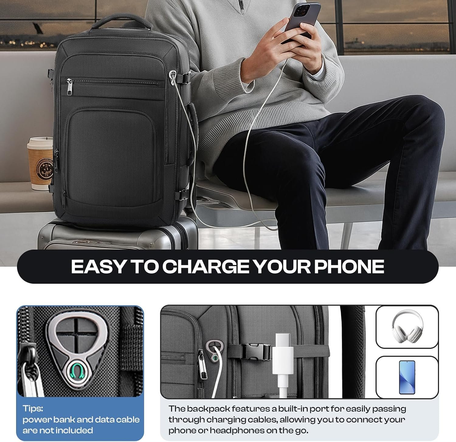 Roomy Travel Backpack,Expandable 40L-50L Carry On Backpack For 17.3" Laptop - Image 4