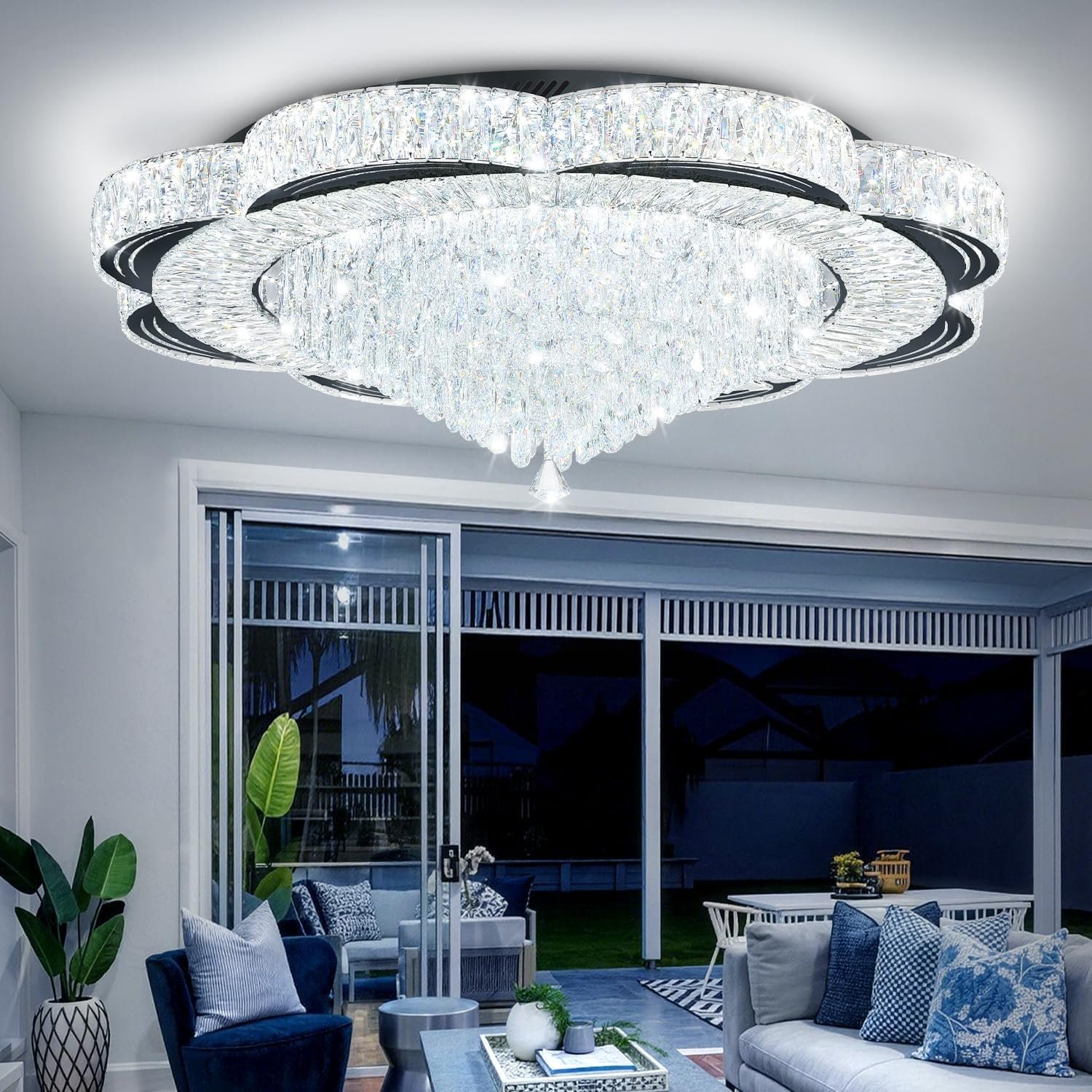 Modern Crystal Chandelier for Living Room 40in Black Crystal Raindrop Ceiling Light for Dining Room LED Dimmable 3000-6000K - Image 3