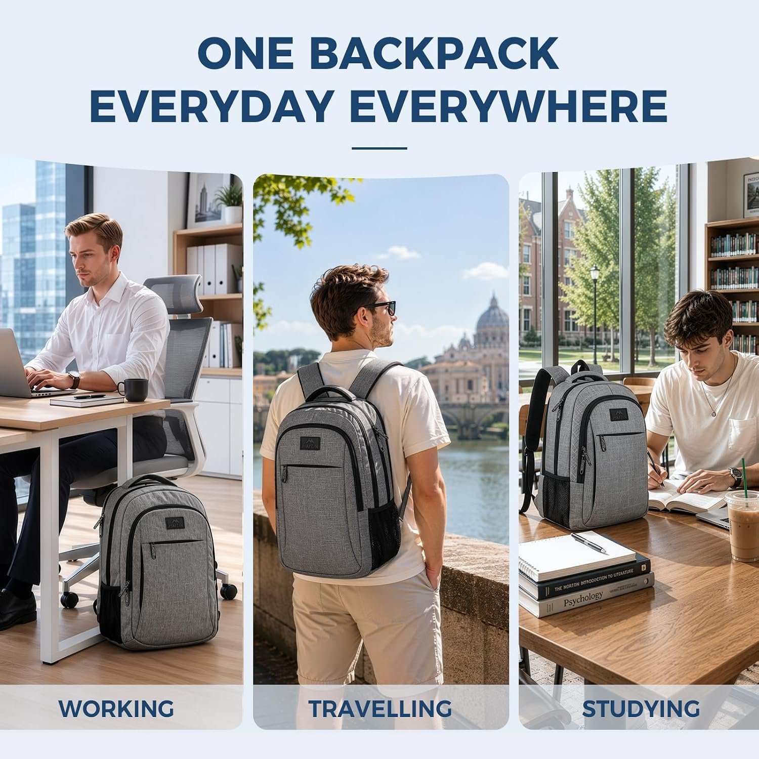 MATEIN Travel Laptop Backpack, 15.6 Inch College School Computer Bag, Grey - Image 7