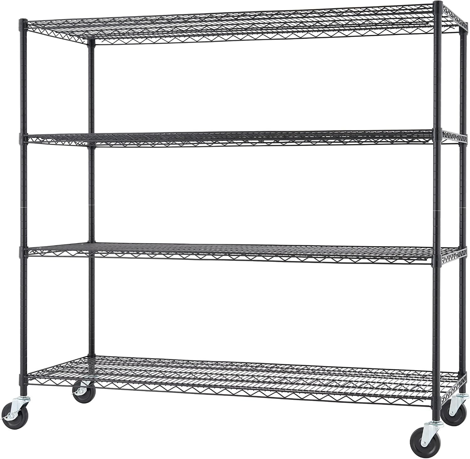 Trinity Basics 4-Tier Adjustable Wire Shelving with Wheels for Kitchen Organization, Garage Storage, Laundry Room, NSF Certified, 600 to 1800 Pound Capacity, 60” by 24” by 54”, Black