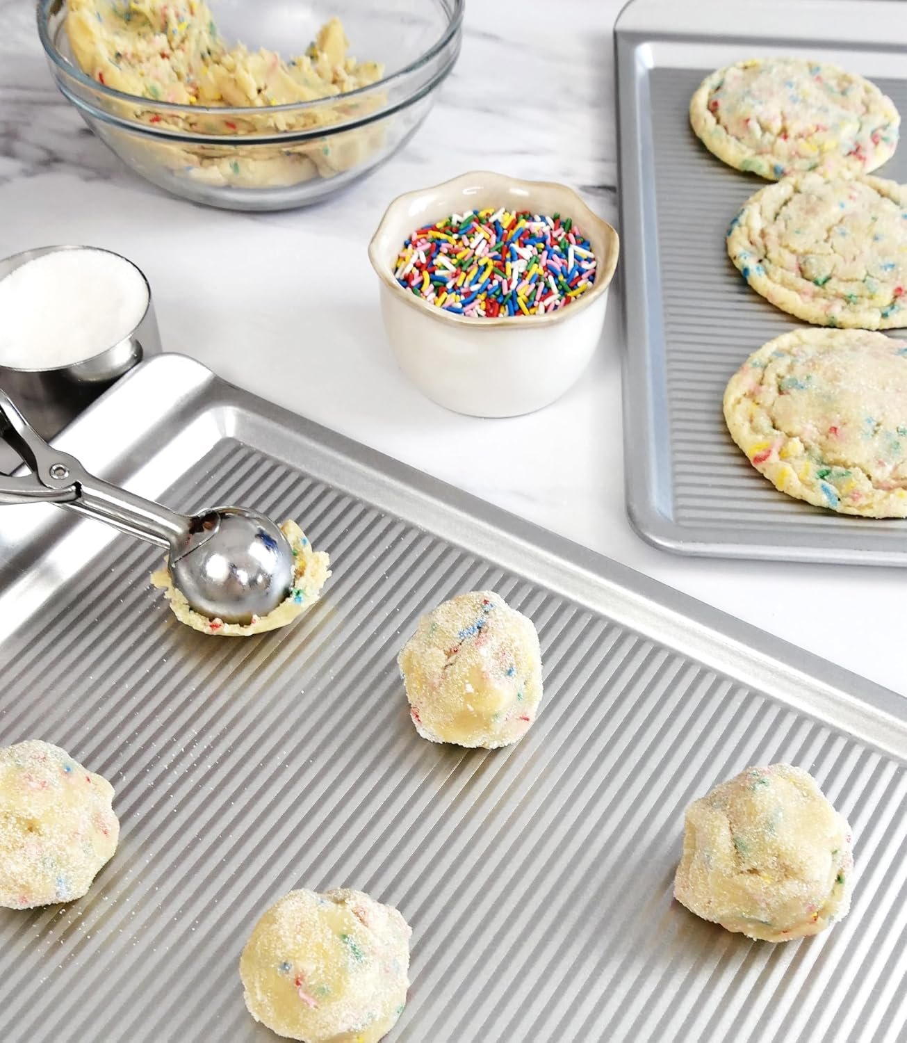 USA Pan Bakeware Cookie Sheet, Warp Resistant Nonstick Baking Pan, Made in the USA from Aluminized Steel, Large Set of 2 - Image 4