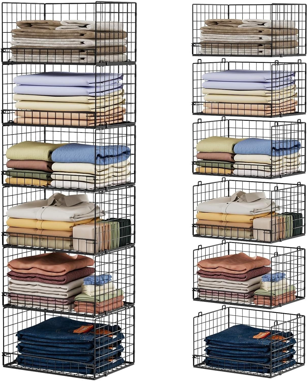 Yociyoga 6-Tier Stackable Closet Organizers and Storage Shelves, Closet Shelf Organizer Basket Bins, Foldable Sweater Storage for Clothes Organizer System, Black(Patent No. 30022416)