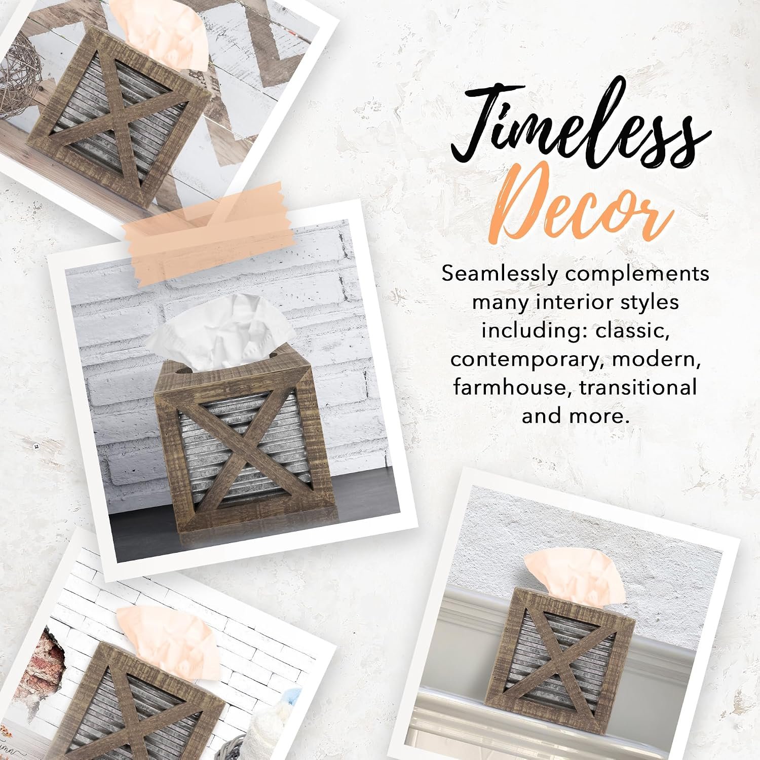 Autumn Alley Barn Door Rustic Square Farmhouse Tissue Box Cover, Farmhouse Bathroom Accessories, Rustic Bathroom Décor Tissue Holder, Wood Tissue Box Cover with Galvanized Decor - Image 7