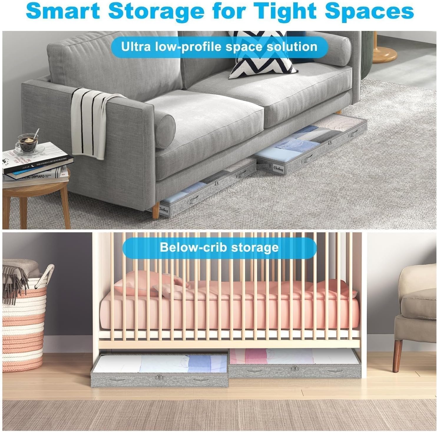 4 Inch Low Profile Under Bed Storage Drawer 2 Pack, Lightweight Underbed Clothes Storage Container Bins With NO STURCTURE, Shallow Storage Bag for Dorm & Home, With Clear Lids & Water-Resistant Fabric - Image 7