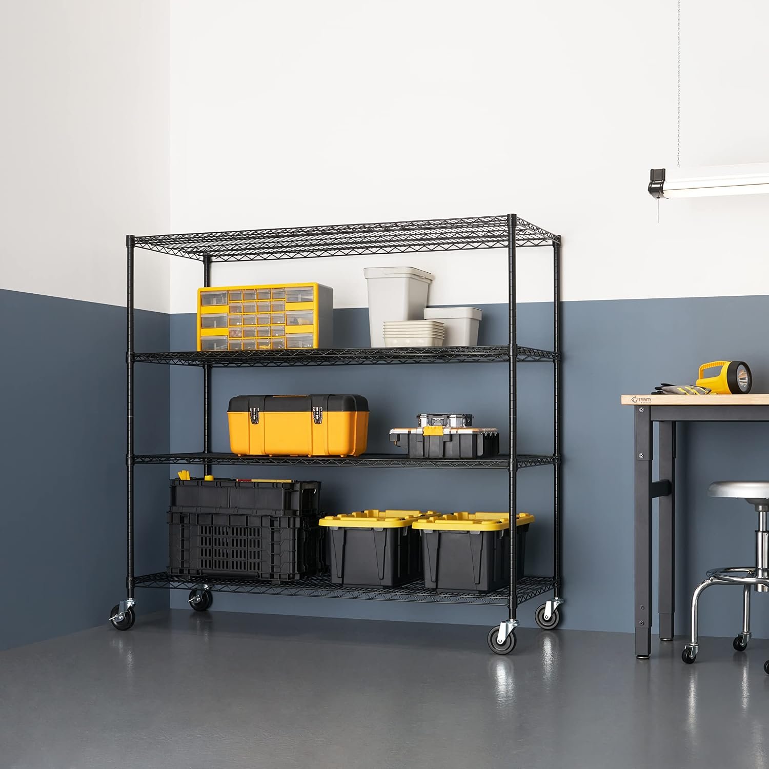 Trinity Basics 4-Tier Adjustable Wire Shelving with Wheels for Kitchen Organization, Garage Storage, Laundry Room, NSF Certified, 600 to 1800 Pound Capacity, 60” by 24” by 54”, Black - Image 2