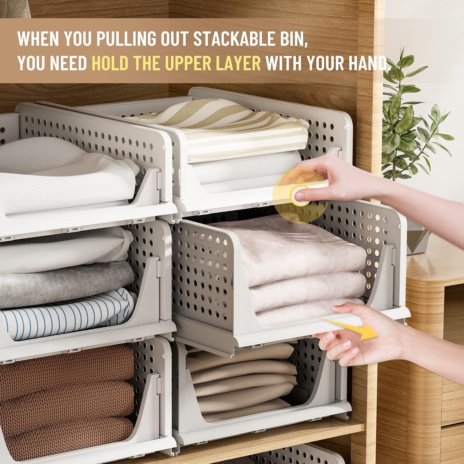 Pinkpum 6 Pack Closet Organizer Storage Bins Stackable Plastic Drawer Shelf - Image 9