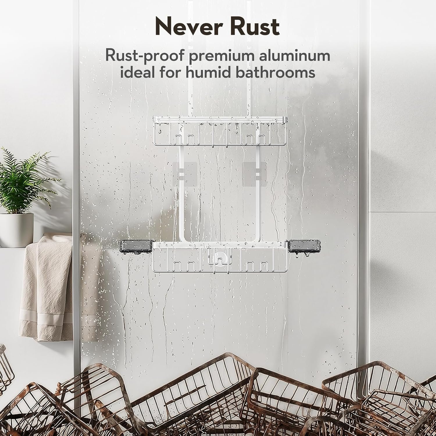 Over the Door Shower Caddy Hanging With Double Soap Holder Never Rust Aluminum Shower Shelf With 4 Hooks Hanging Bathroom Organizer No Drilling Shelves for Bathroom Storage Silver - Image 4