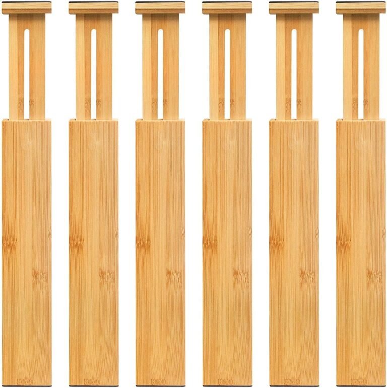 VaeFae 6-Pack Adjustable Bamboo Drawer Dividers, Expandable Drawer Organizer for Kitchen Utensils, Clothes, Bathroom, Office – Fits Drawer Interiors 16.6" to 21.8"