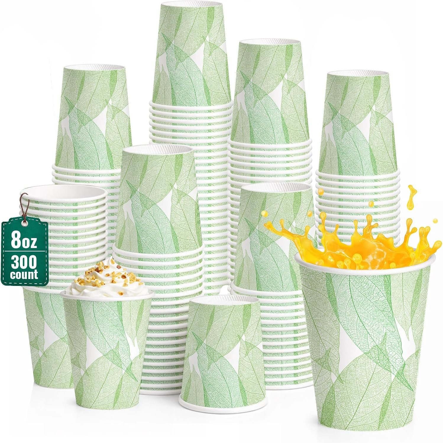 8oz 300Count Compostable Paper Cups, Plant-Based Disposable Coffee Cups with PLA Lining, Perfect for Hot & Cold Drinks, Coffee, Party, Office & Daily Use
