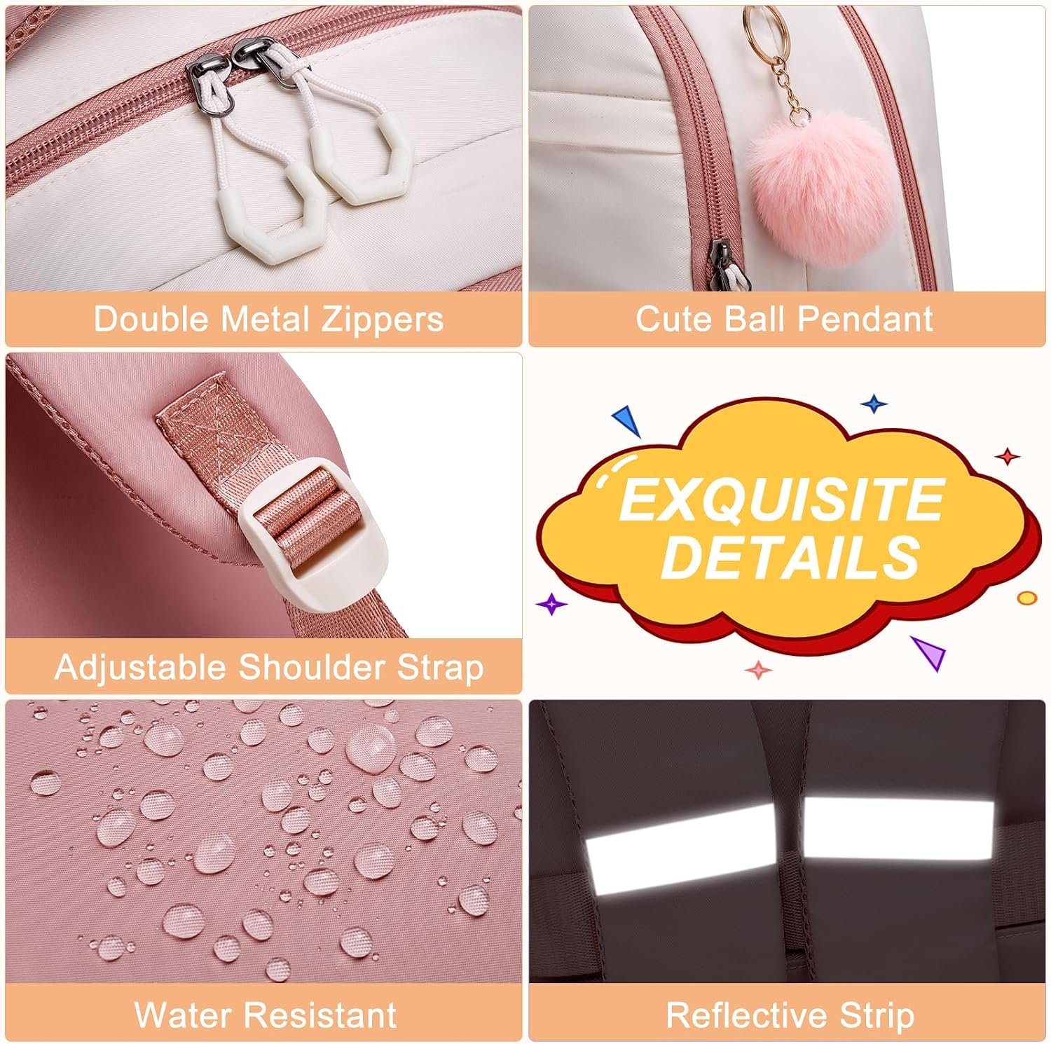 School Backpack for Teen Girls & College Women, Water-Resistant Ergonomic 15.6 inch Laptop Bookbag, Cute Aesthetic Middle & High School Travel Backpack - Image 4