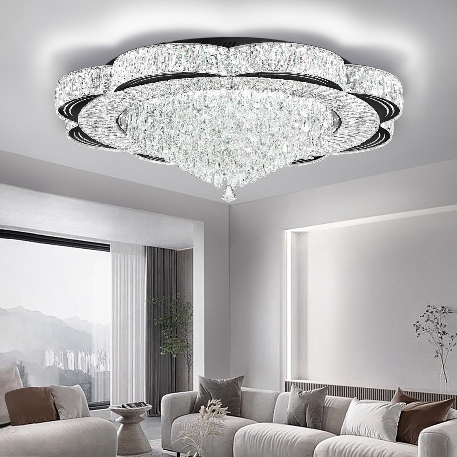 Modern Crystal Chandelier for Living Room 40in Black Crystal Raindrop Ceiling Light for Dining Room LED Dimmable 3000-6000K - Image 5