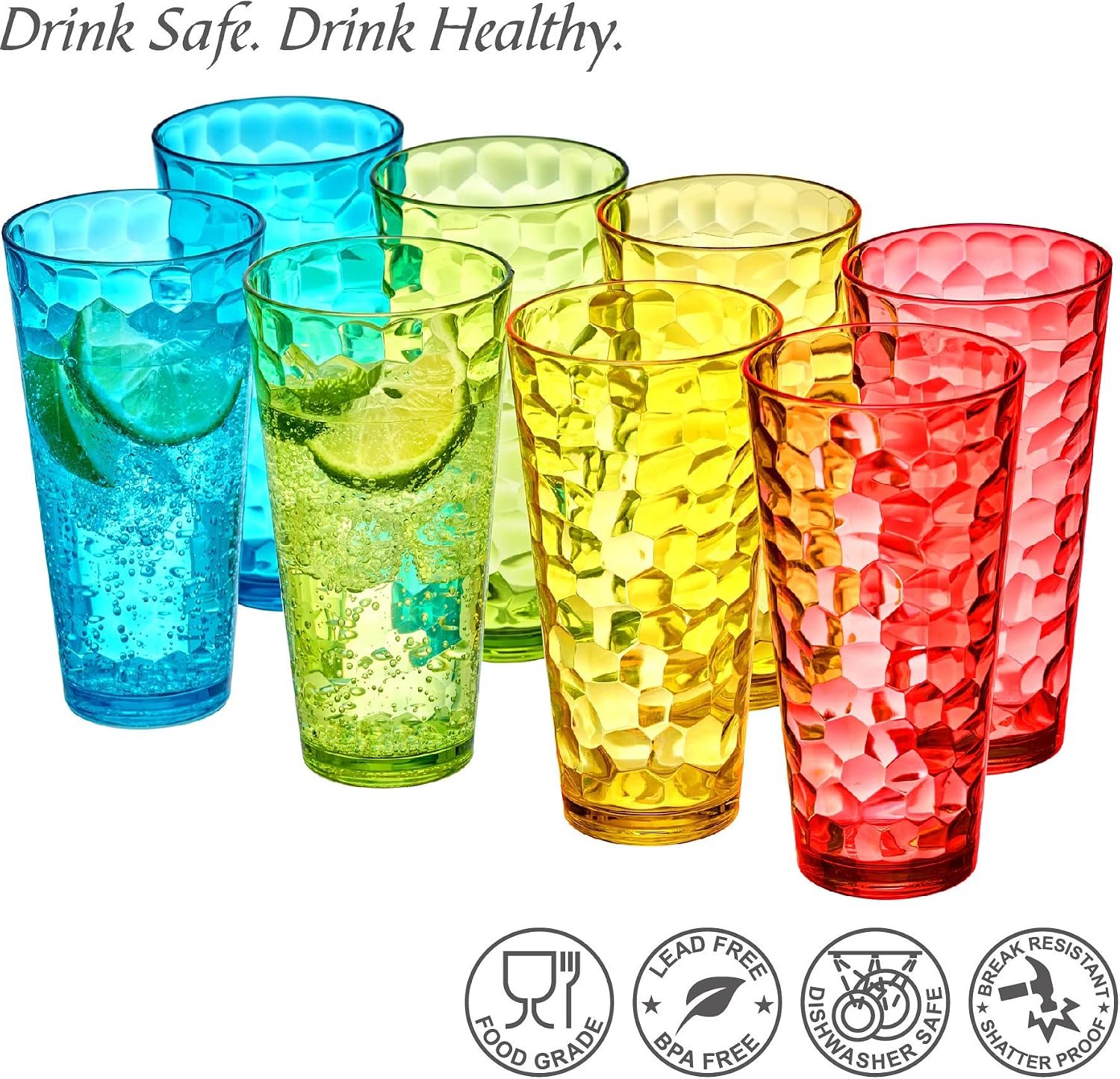 Amazing Abby - Iceberg - 24-Ounce Plastic Tumblers (Set of 8), Mixed-Color High-Balls, Reusable, Stackable, BPA-Free, Shatter-Proof, Dishwasher-Safe - Image 5