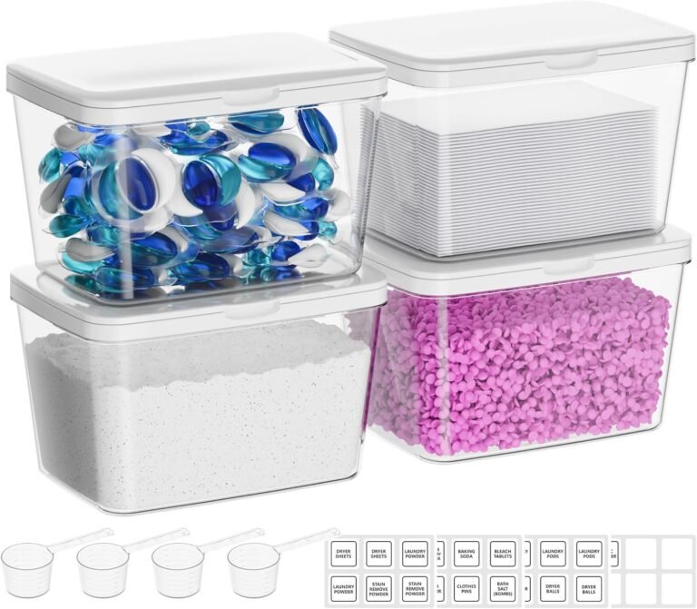 Vtopmart 4 Pack Laundry Pods & Detergent Container, Dryer Sheet Holder