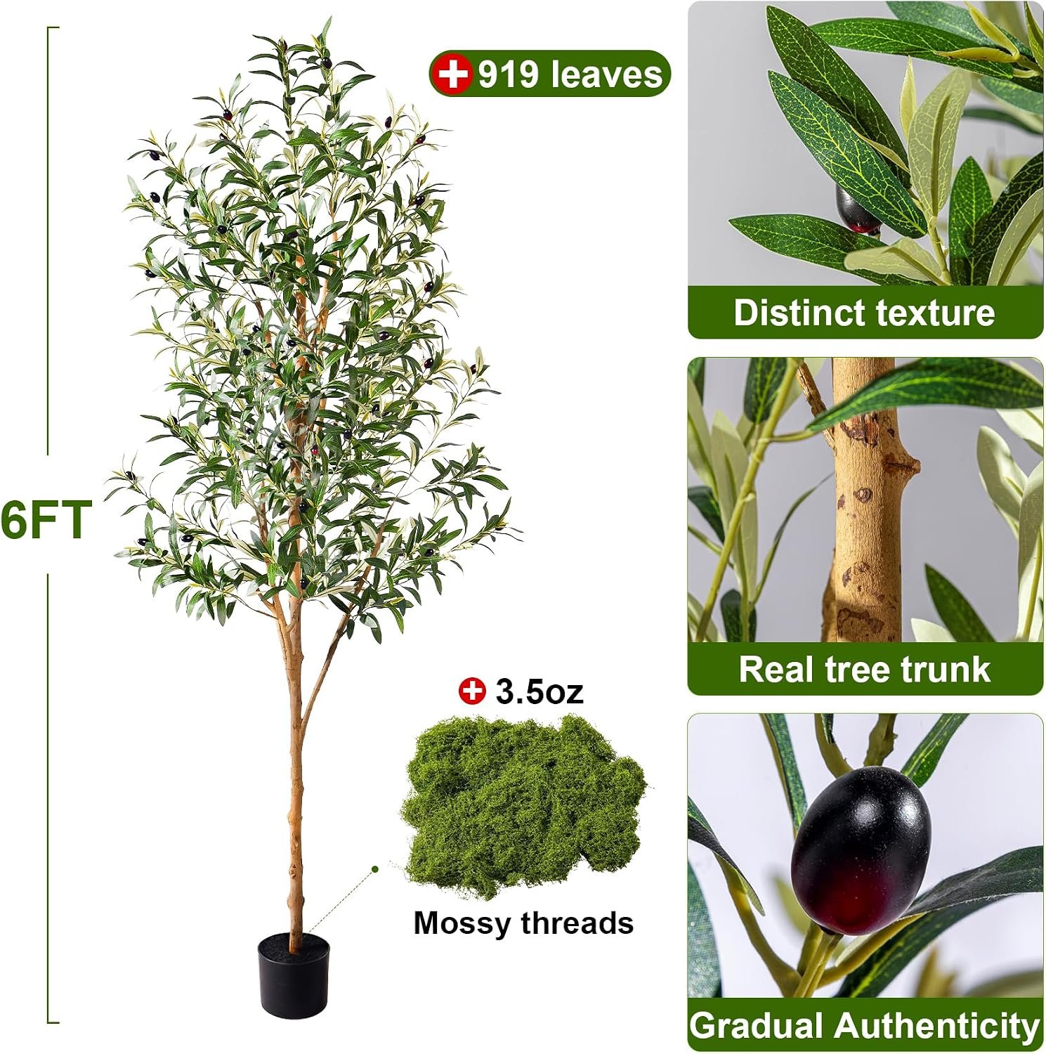 Tall Fake Olives Trees Large Artificial Olive Tree Indoor Outdoor Realistic Floor Plant Faux Flowers Plants for House Home Living Room Bedroom Office Front Porch Modern Farmhouse Boho Decor - Image 7