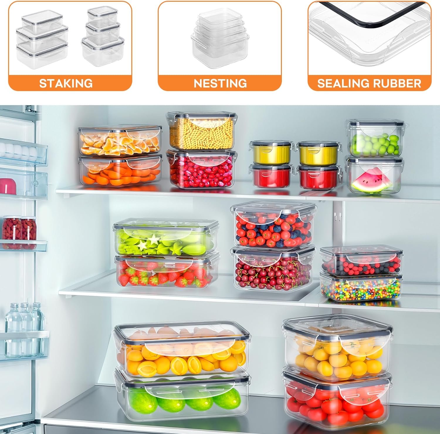 40 PCS Food Storage Containers with Lids Airtight (20 Containers & 20 Lids), Plastic Storage Meal Prep Container-Stackable 100% Leakproof & Microwave Organization and Storage Sets, Lunch Containers - Image 3