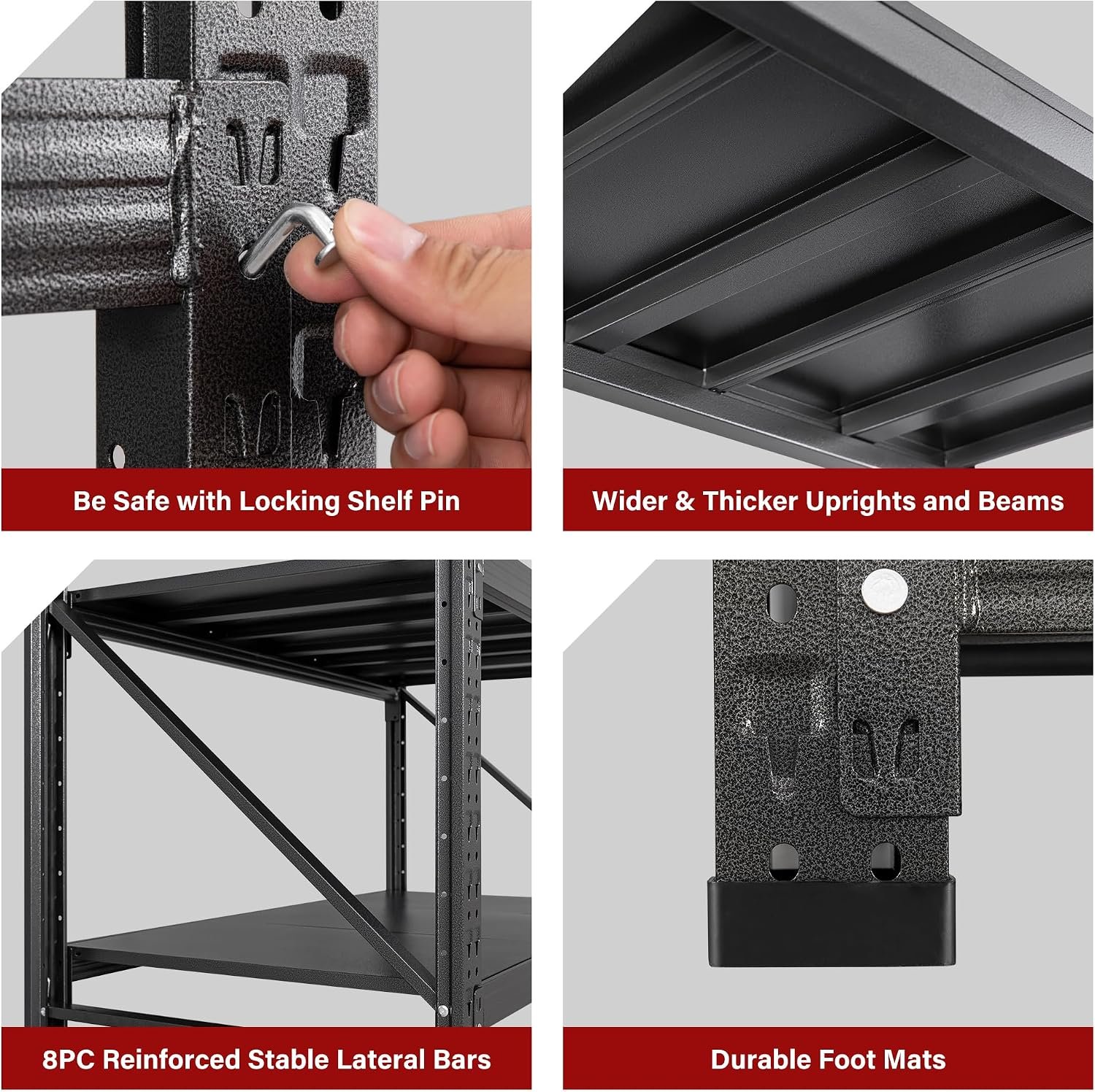 71.3" Wide Heavy Duty Garage Shelving Units,5000LBS Deep Storage Shelves,Black Metal Garage Shelves,Steel Shelf,Large Storage Rack,Industrial Shelving for Shop,Warehouse,Basement,71.3"W x 24"D x 70"H - Image 7